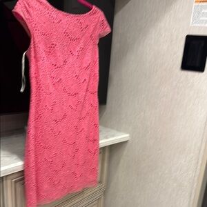 Lilly Pulitzer Pink Sheath Midi Dress with Bateau Neckline